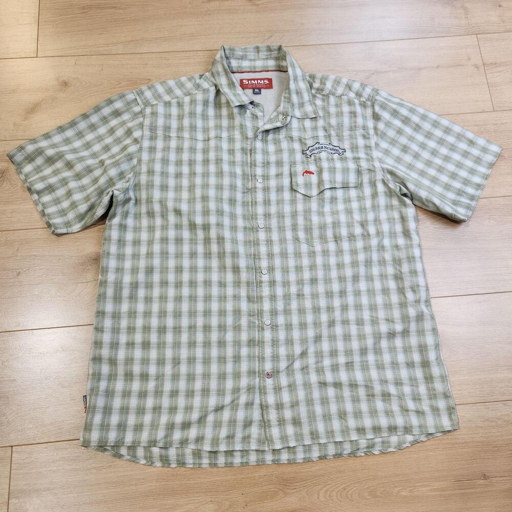 Simms Shirt Mens XL Green Plaid Short Sleeve Button Up Sierra Nevada Fishing